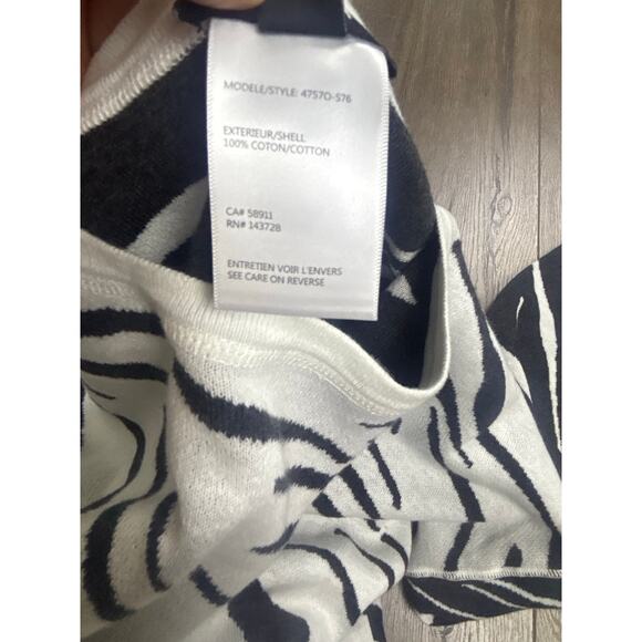 Tribal Women’s Size Large Sweater Zebra Stripe Black White 100% Cotton Knit - Picture 5 of 6